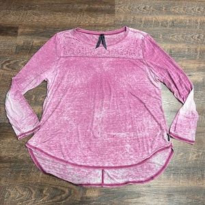 Seven7 XXL Long Sleeve Rhinestone Embellished Burnout Tee